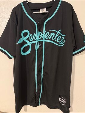 Designers Originals Black Baseball Jersey with Teal Script